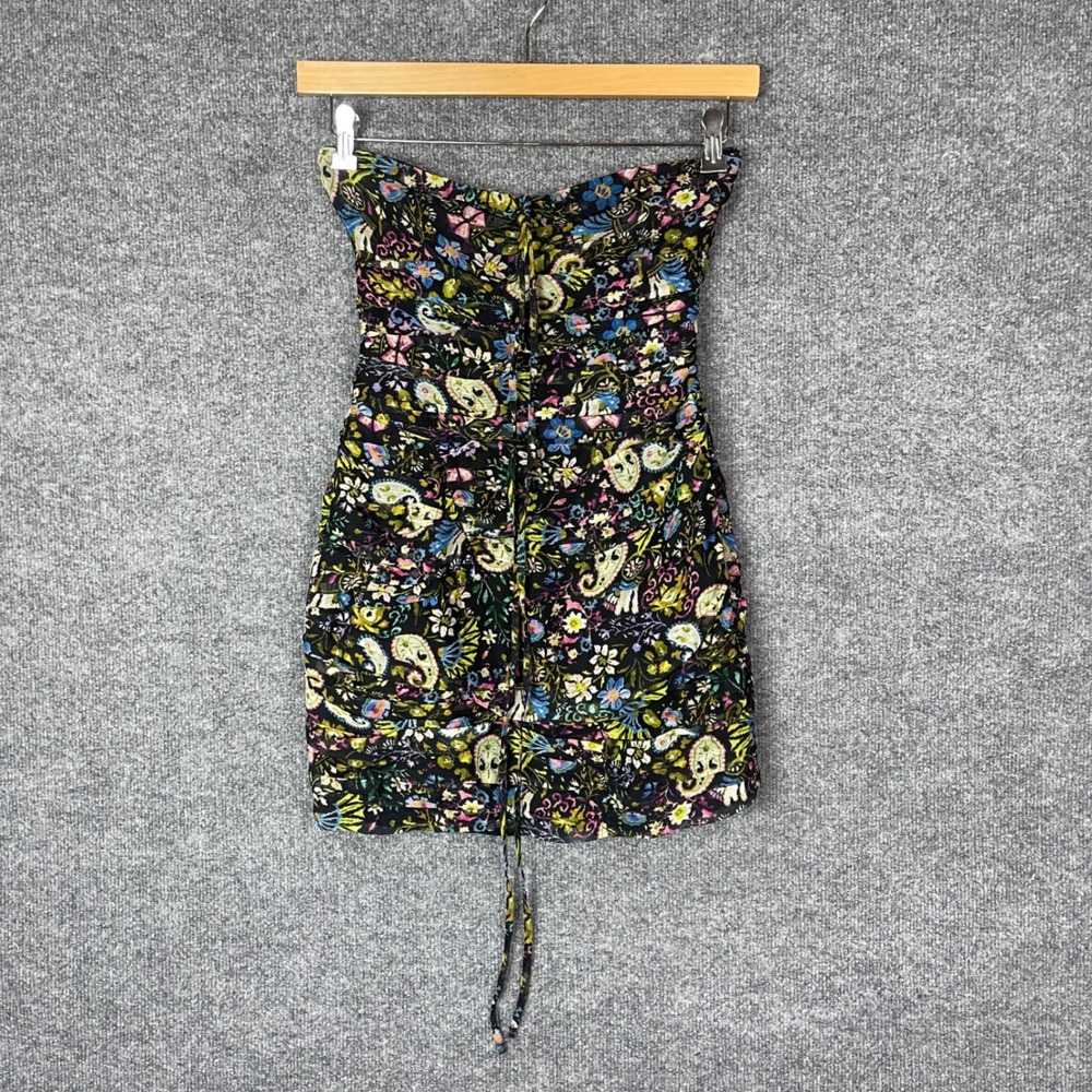 Zara Womens Strapless Ruched Floral Paisley Mini Dress Black Multi Size Small